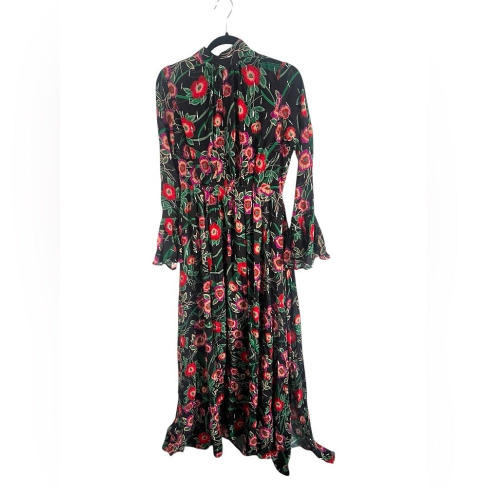 Misa Los Angeles Floral Black and Red Dress